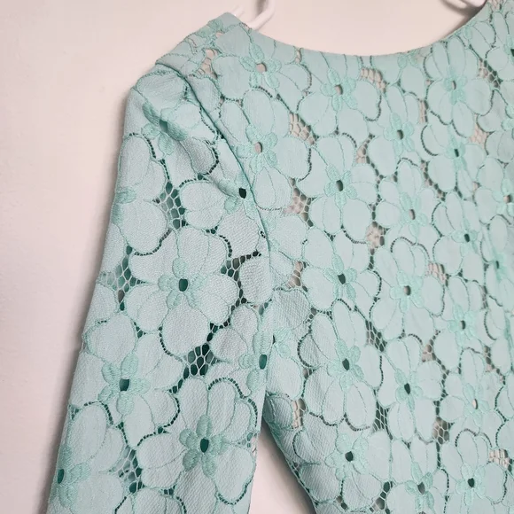 Diane Von Furstenberg Lace Mini Floral Dress 0 Mint Green Wedding Party Cocktail - Picture 4 of 11